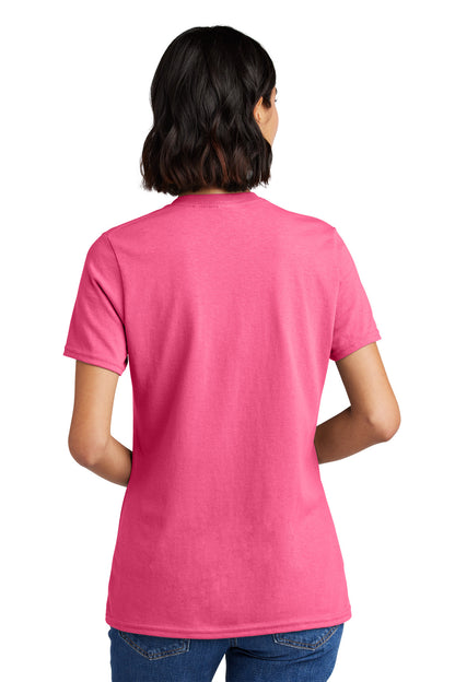 Neon Pink Port & Co Women's Core Cotton V-Neck Tee. LPC54V plain