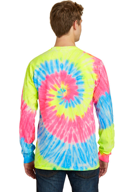 Neon Rainbow Port & Co Tie-Dye Long Sleeve Tee. PC147LS plain