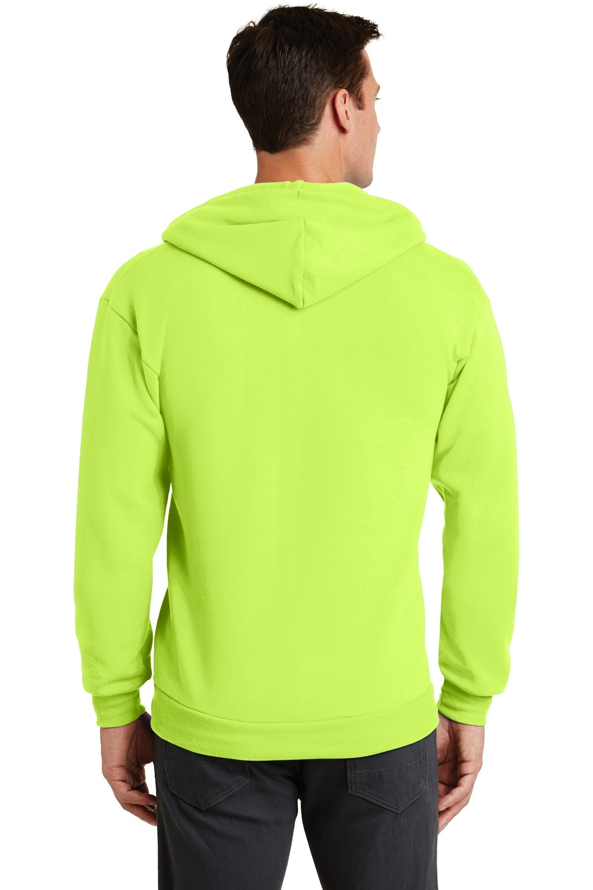 Neon Yellow Port & Co Core Fleece Full-Zip Hooded Sweatshirt. PC78ZH plain