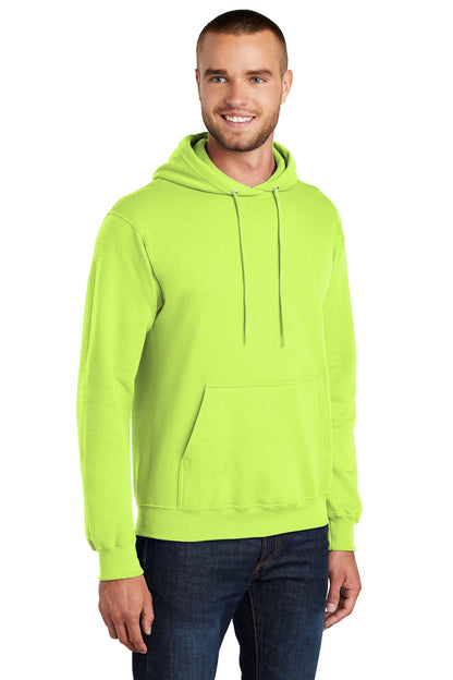 Neon Yellow Port & Co Core Fleece Pullover Hooded Sweatshirt. PC78H