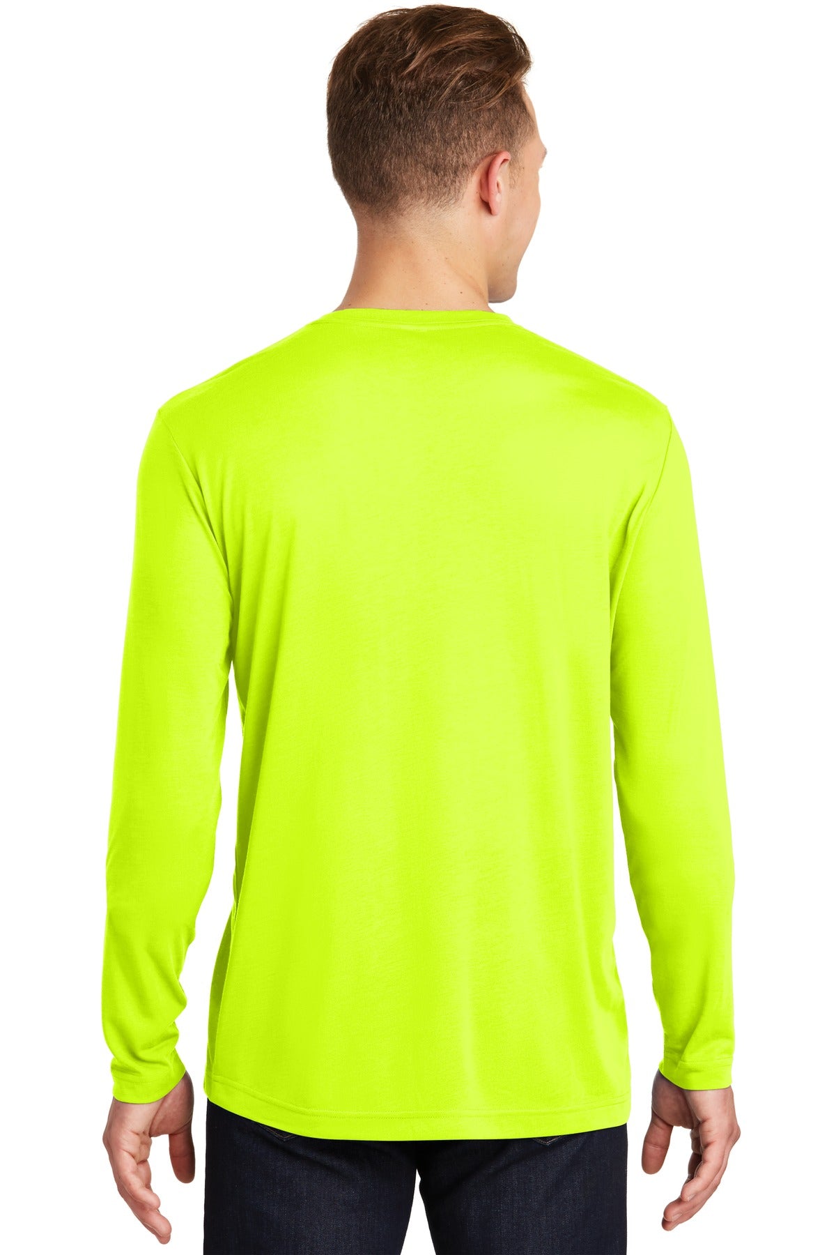 Neon Yellow Sport-Tek Long Sleeve PosiCharge Competitor Cotton Touch Tee. ST450LS plain