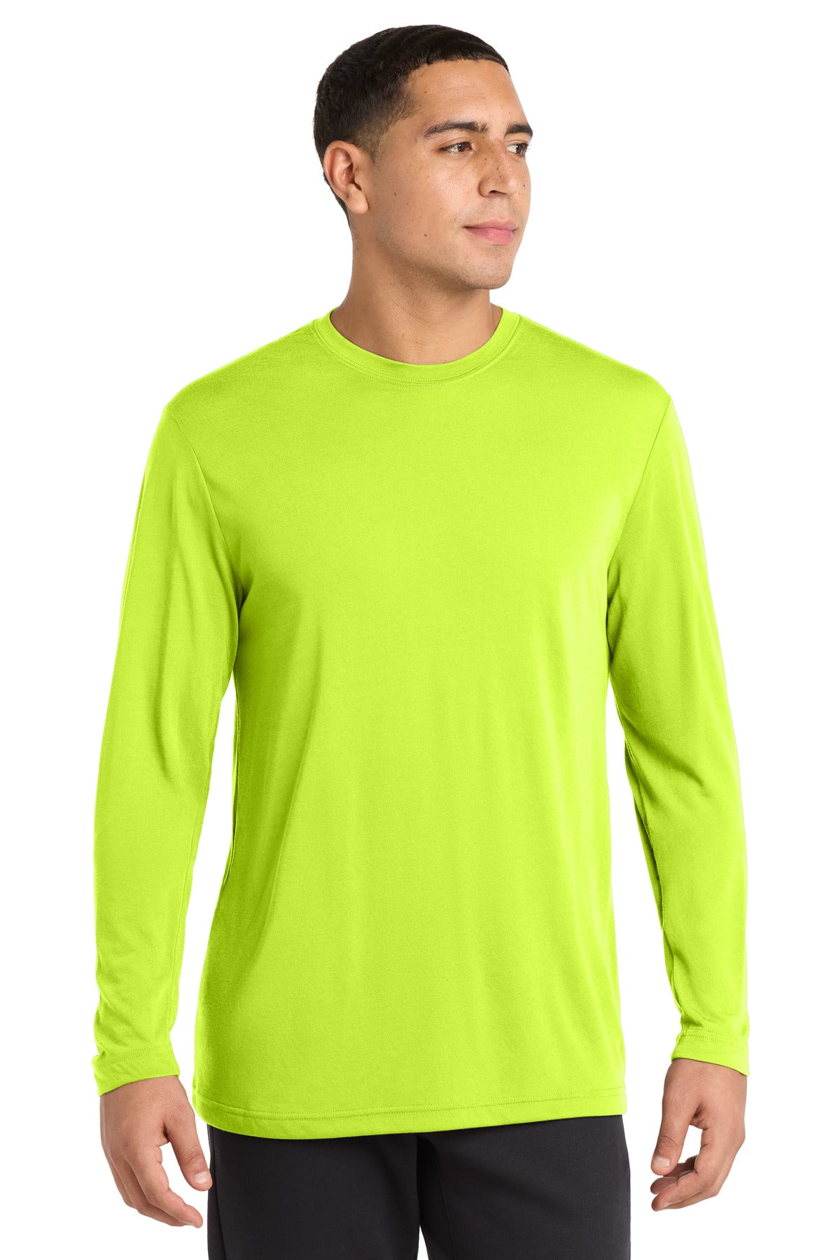 Neon Yellow Sport-Tek Long Sleeve PosiCharge Competitor Cotton Touch Tee. ST450LS plain