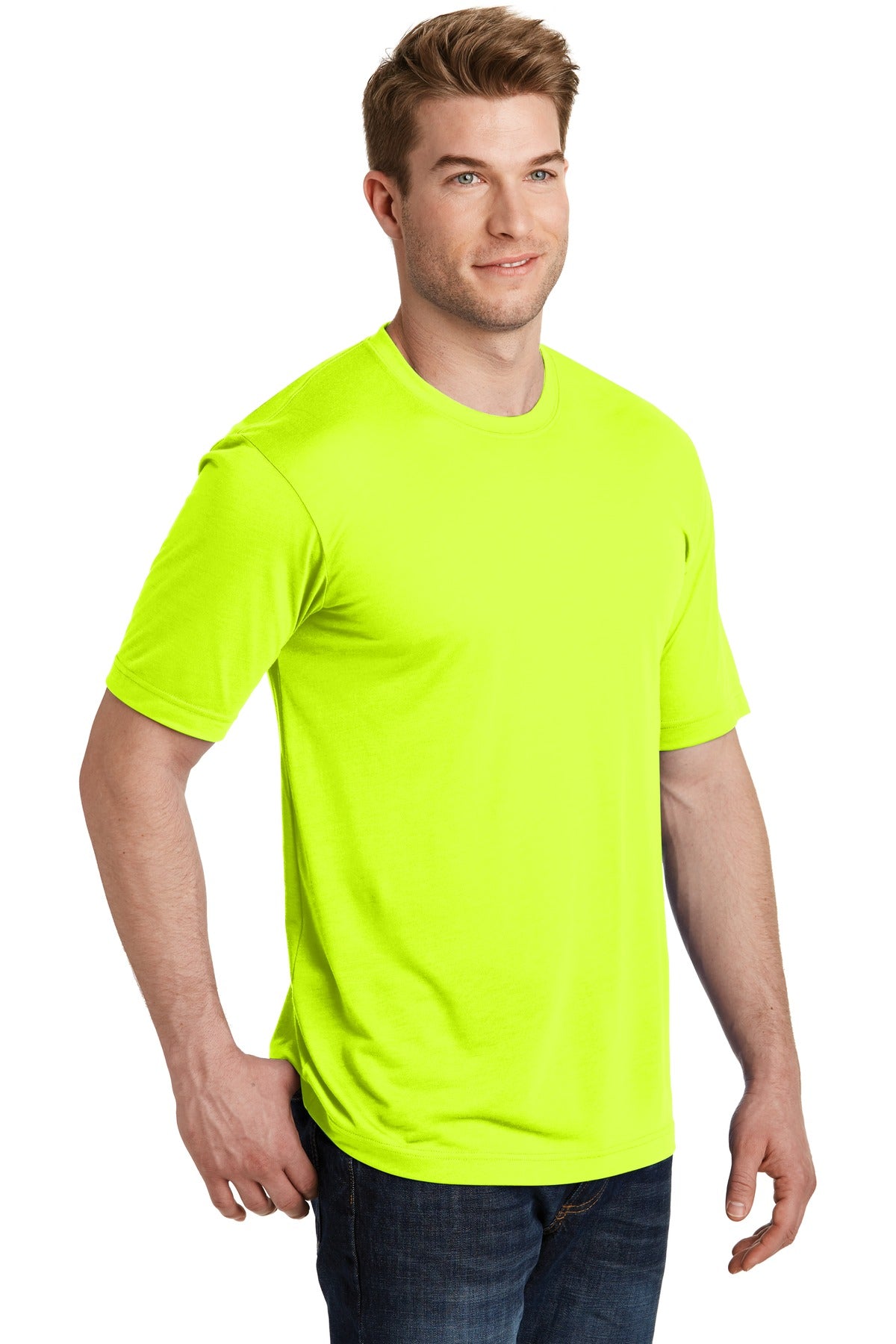 Neon Yellow Sport-Tek PosiCharge Competitor Cotton Touch Tee. ST450 plain