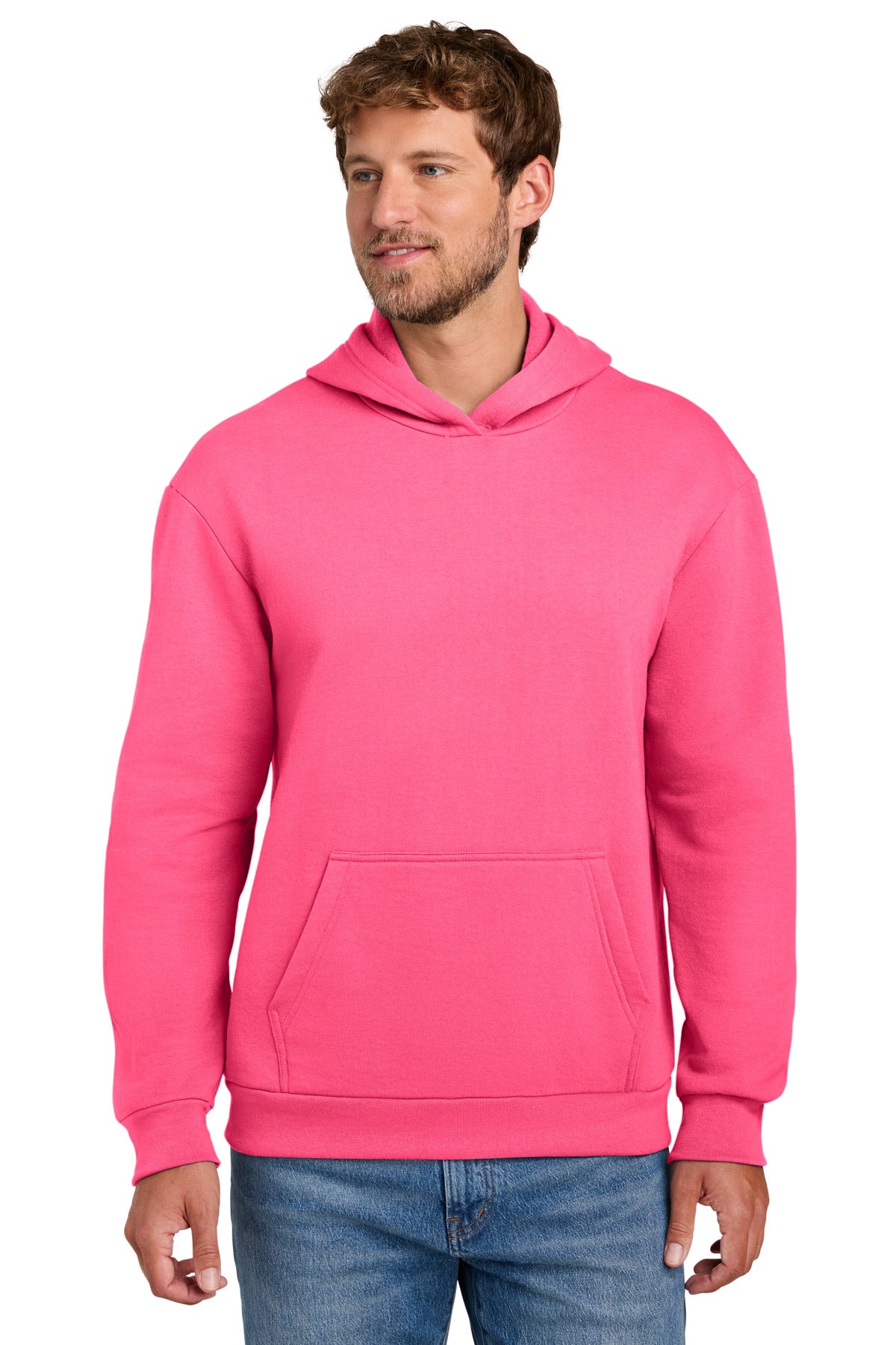 NeonPink Port & Co Easy Fleece Pullover Hooded Sweatshirt PC68H