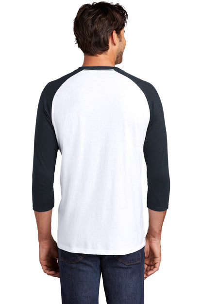 New Navy/White District Perfect Tri 3/4-Sleeve Raglan. DM136 plain
