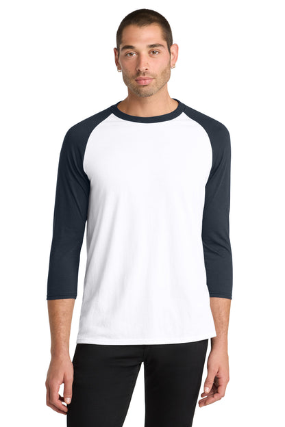 New Navy/White District Perfect Tri 3/4-Sleeve Raglan. DM136 plain