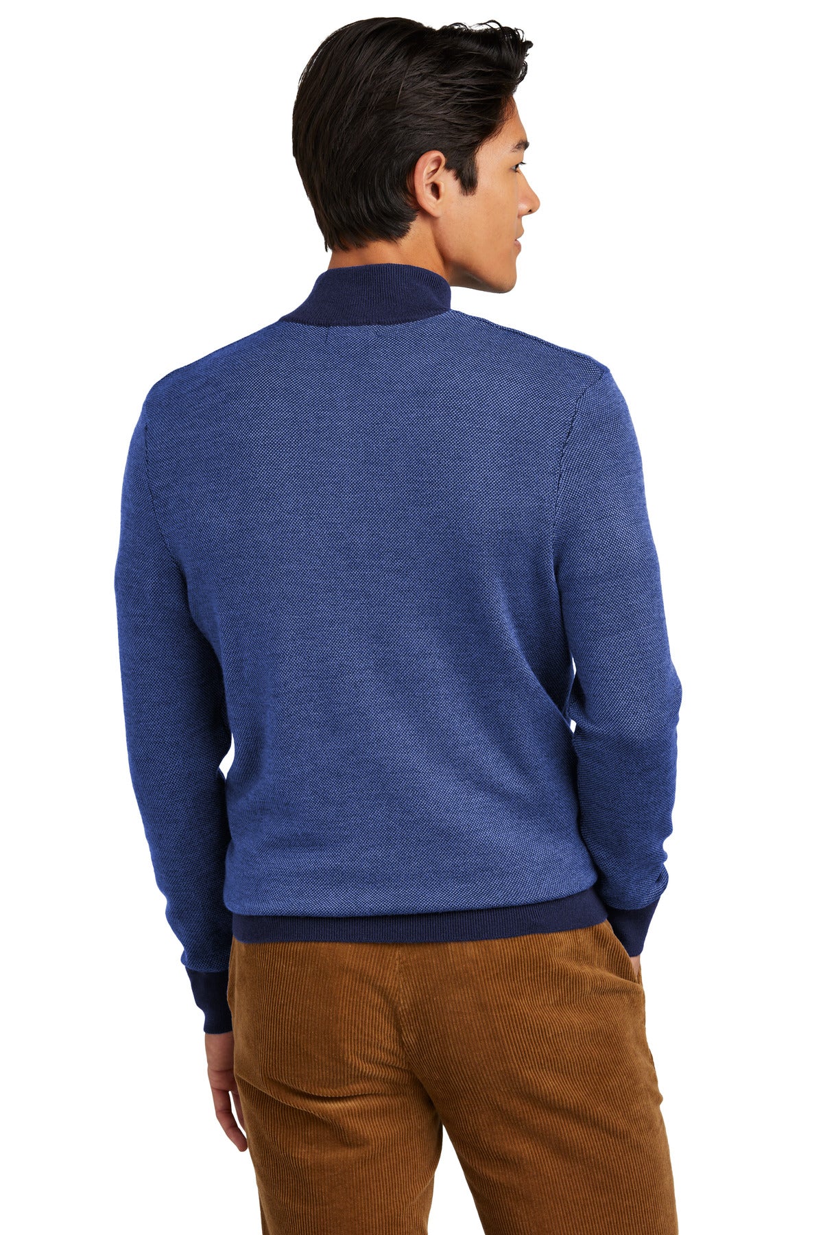 Nv/CompssB Brooks Brothers Washable Merino Birdseye 1/4-Zip Sweater BB18412 plain