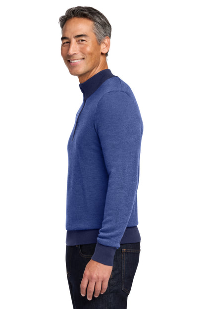 Nv/CompssB Brooks Brothers Washable Merino Birdseye 1/4-Zip Sweater BB18412 plain
