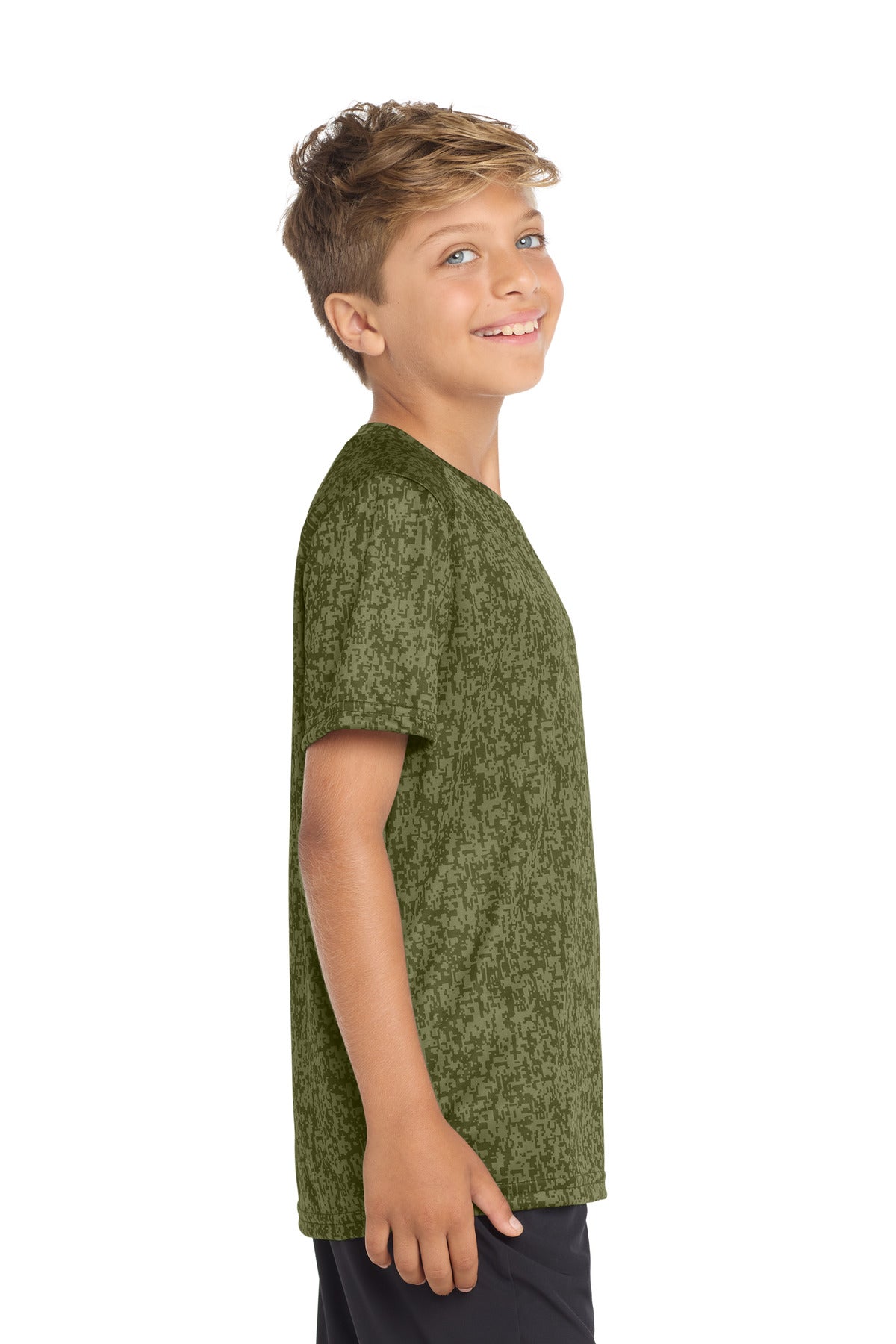 Olive Drab Grn Sport-Tek Youth Digi Camo Tee. YST460 plain