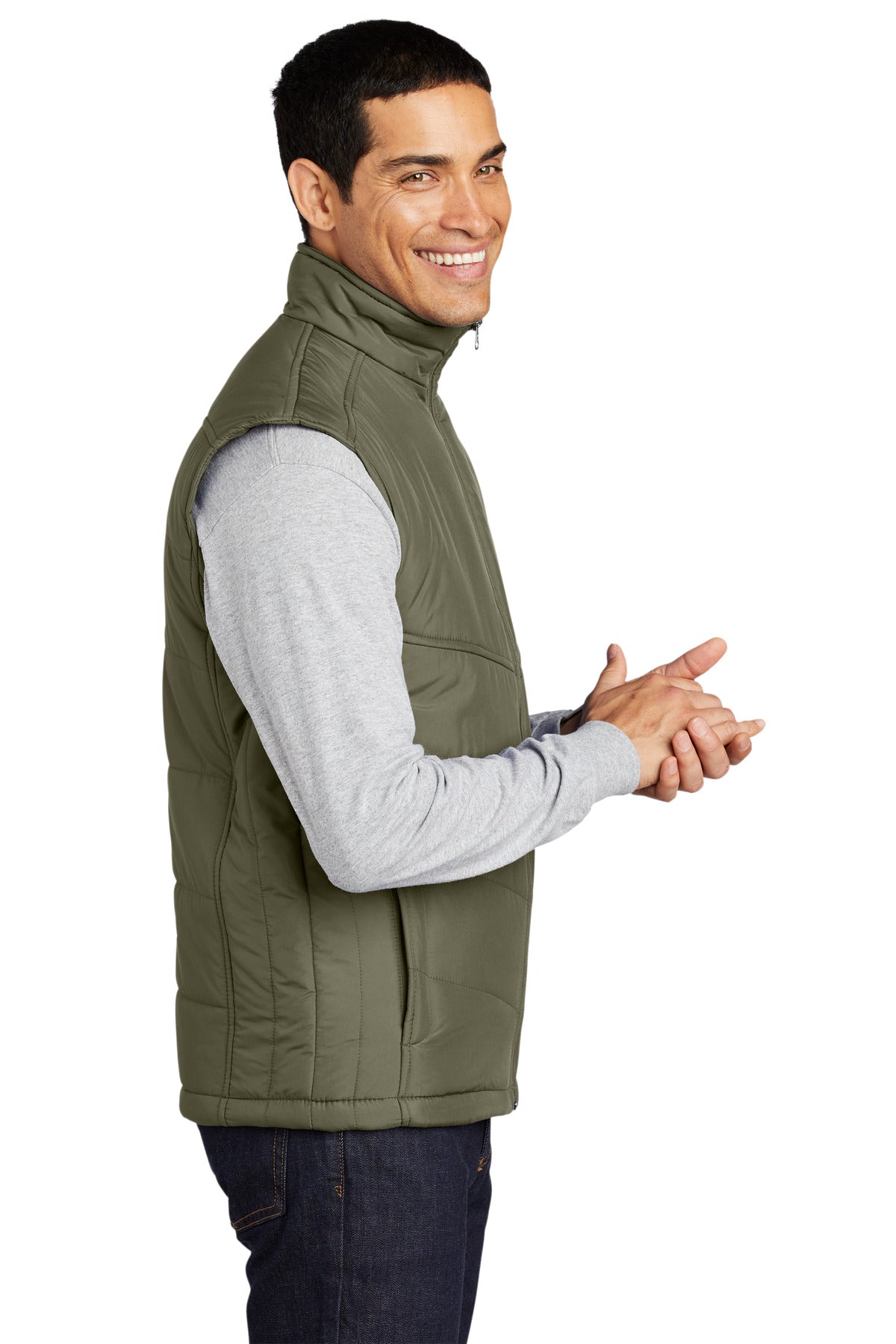 Olive Port Authority Puffy Vest. J709 plain