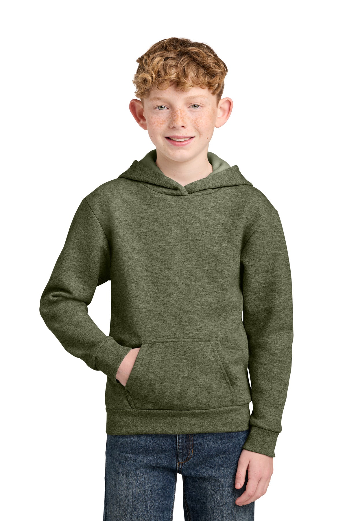 OlvDrabGnH Port & Co Youth Easy Fleece Pullover Hooded Sweatshirt PC68YH