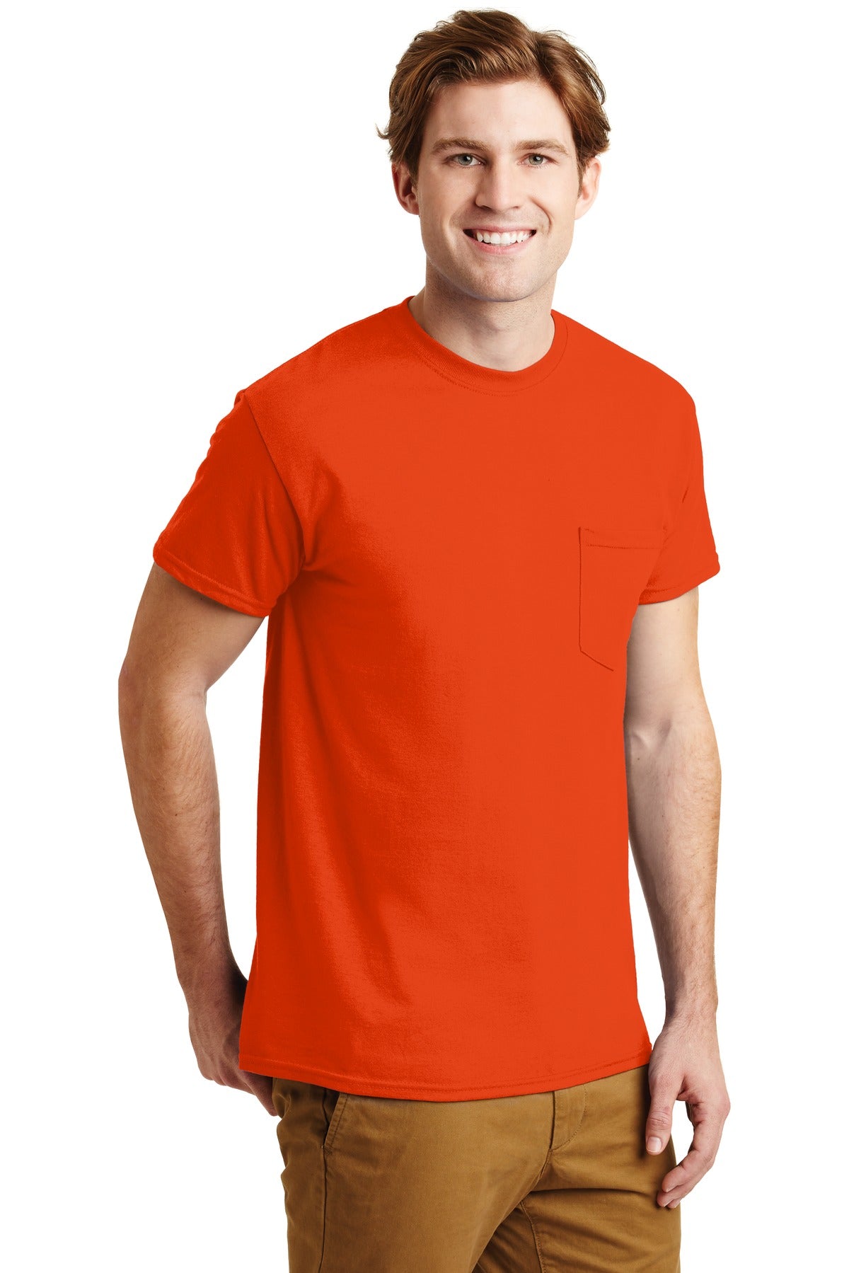 Orange Gildan - DryBlend 50 Cotton/50 Poly Pocket T-Shirt. 8300 plain