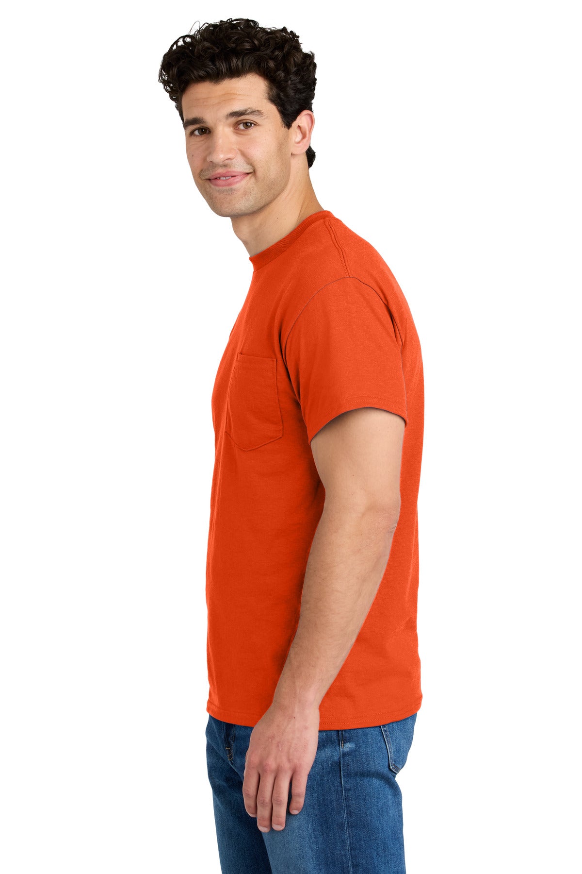 Orange Gildan - DryBlend 50 Cotton/50 Poly Pocket T-Shirt. 8300 plain