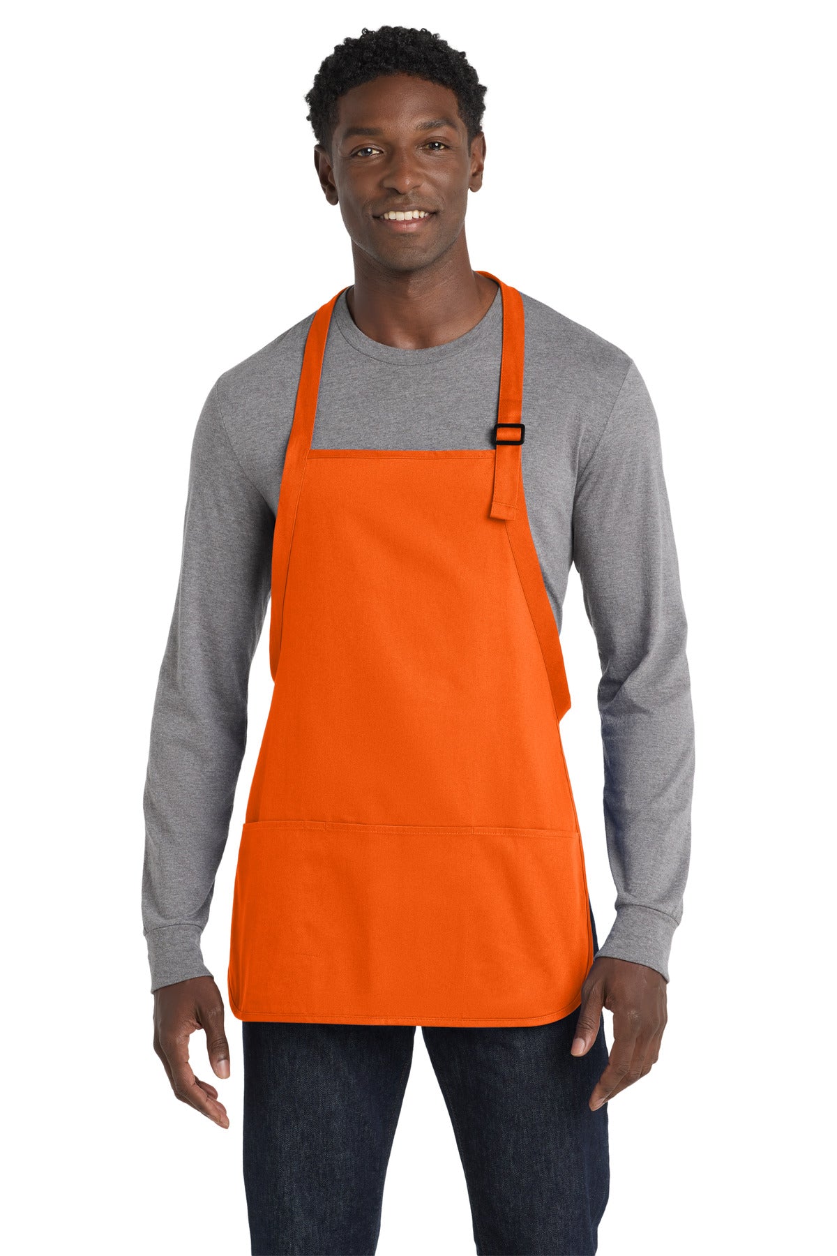 Orange Port Authority Medium-Length Apron with Pouch Pockets. A510