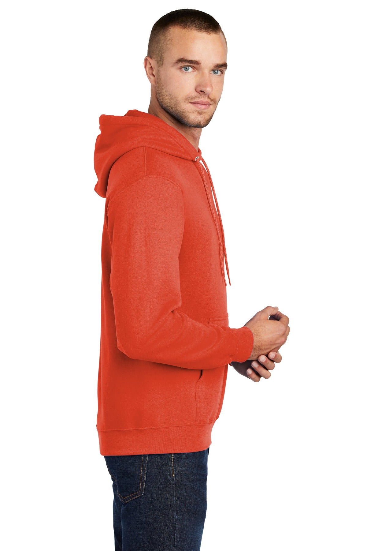 Orange Port & Co Core Fleece Pullover Hooded Sweatshirt. PC78H