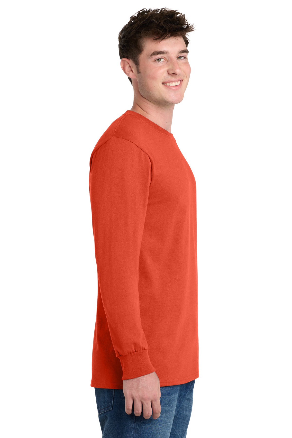 Orange Port & Co Long Sleeve Essential Tee. PC61LS plain