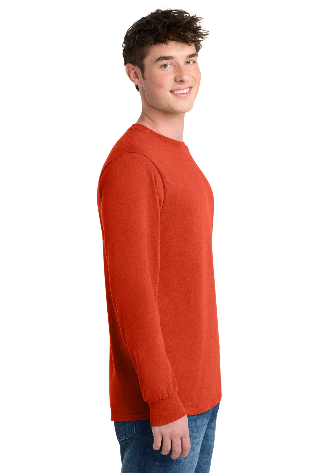 Orange Port & Co Tall Long Sleeve Core Blend Tee. PC55LST plain