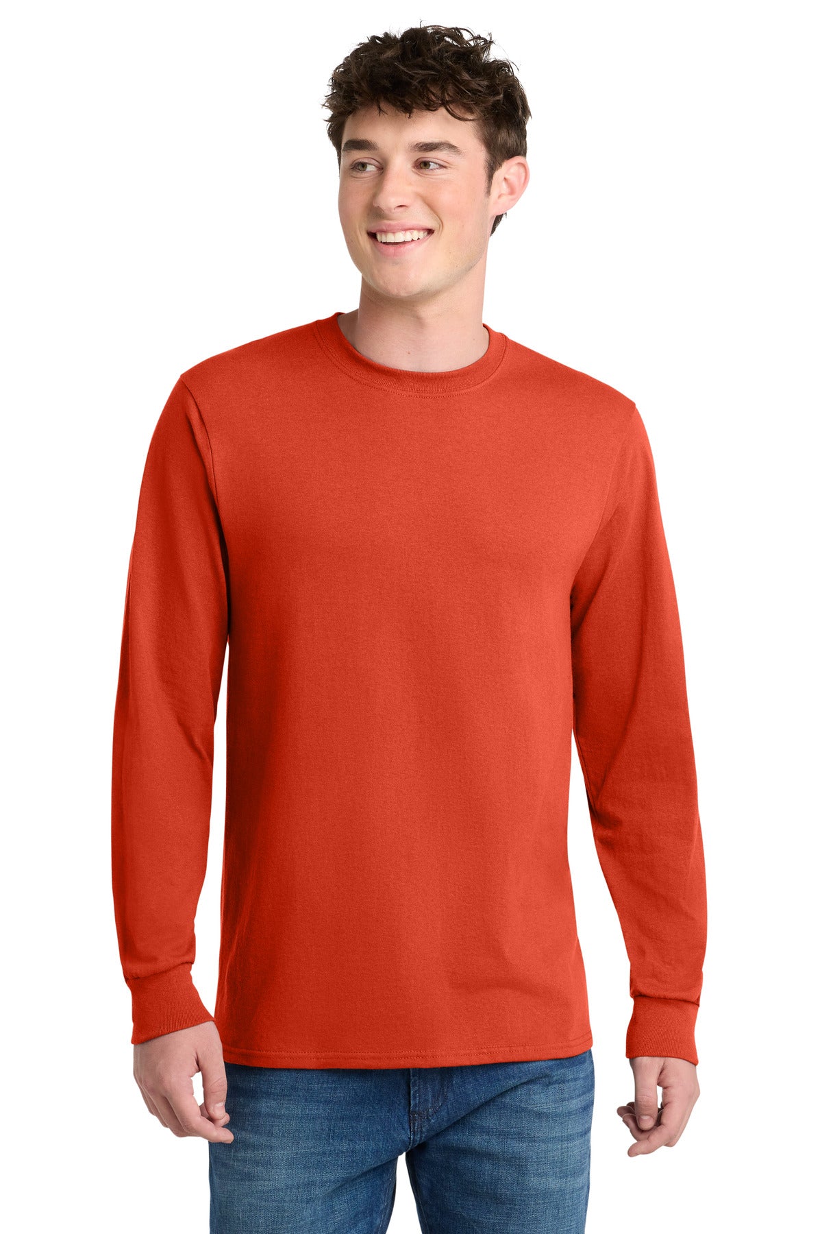 Orange Port & Co Tall Long Sleeve Core Blend Tee. PC55LST plain