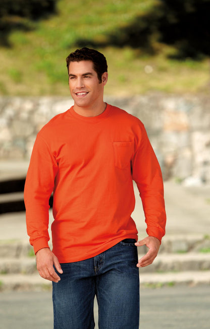 Orange Port & Co Tall Long Sleeve Essential Pocket Tee. PC61LSPT plain