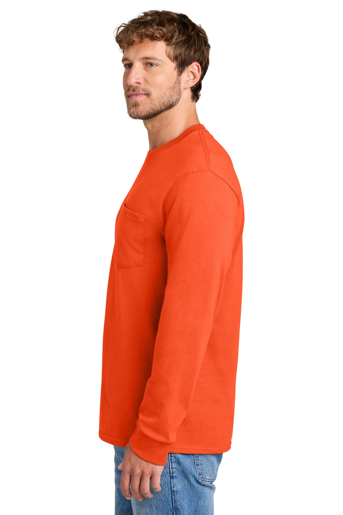 Orange Port & Co Tall Long Sleeve Essential Pocket Tee. PC61LSPT plain