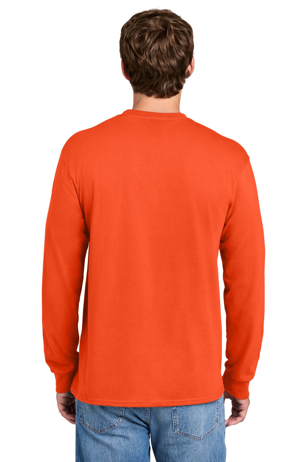 Orange Port & Co Tall Long Sleeve Essential Pocket Tee. PC61LSPT plain