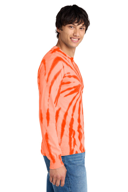 Orange Port & Co Tie-Dye Long Sleeve Tee. PC147LS