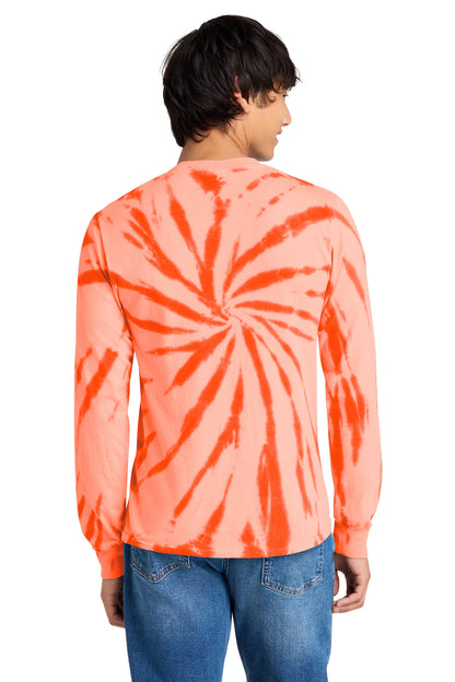Orange Port & Co Tie-Dye Long Sleeve Tee. PC147LS