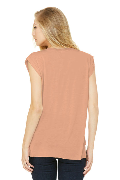 Peach BELLA+CANVAS Women's Flowy Muscle Tee with Rolled Cuffs BC8804 plain