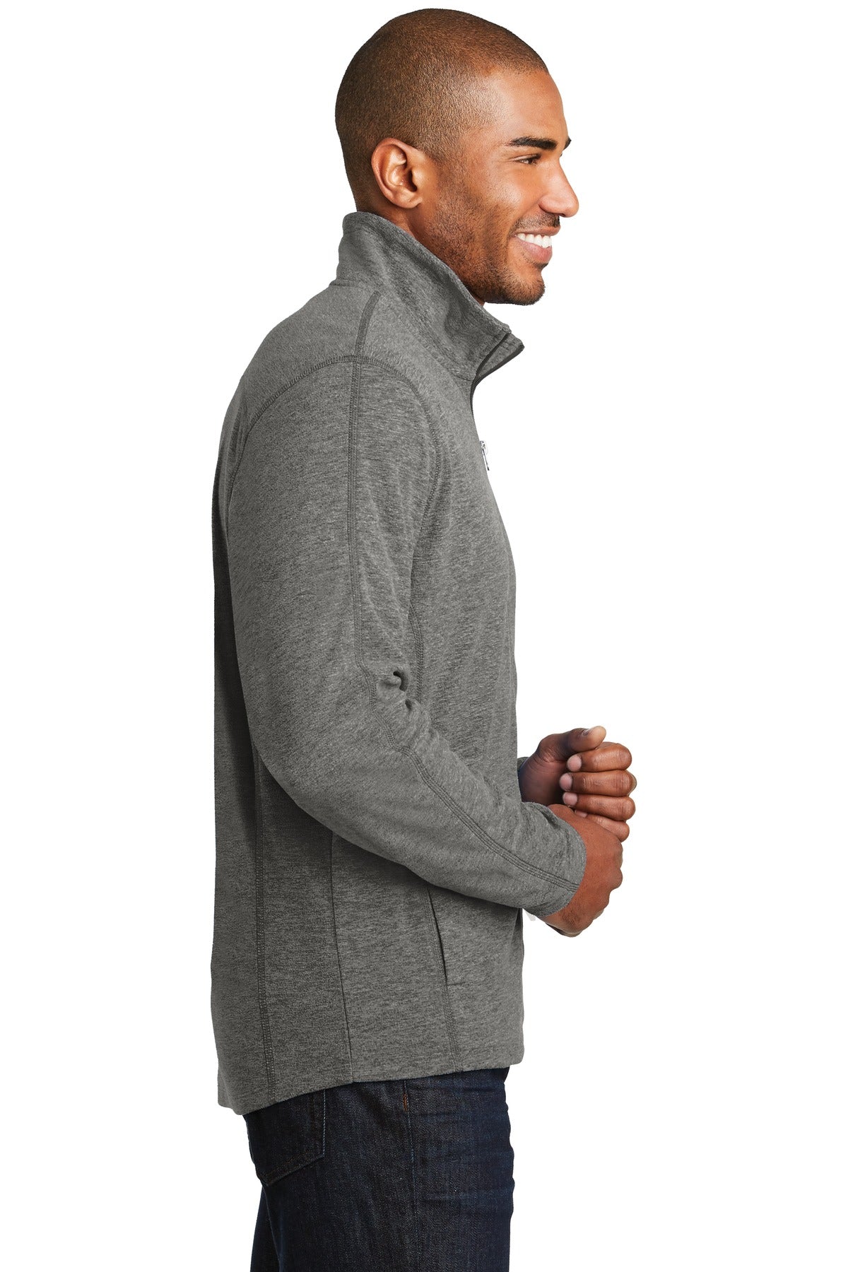 Pearl Grey Hea Port Authority Heather Microfleece Full-Zip Jacket. F235 plain