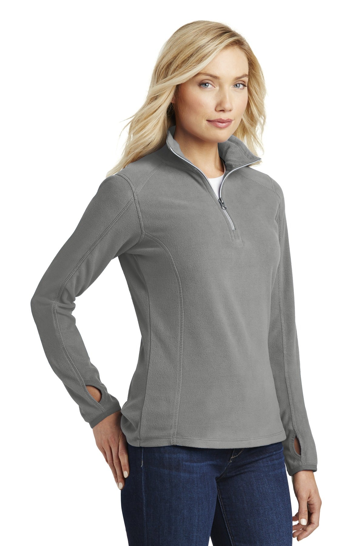 Pearl Grey Port Authority Women's Microfleece 1/2-Zip Pullover. L224 plain