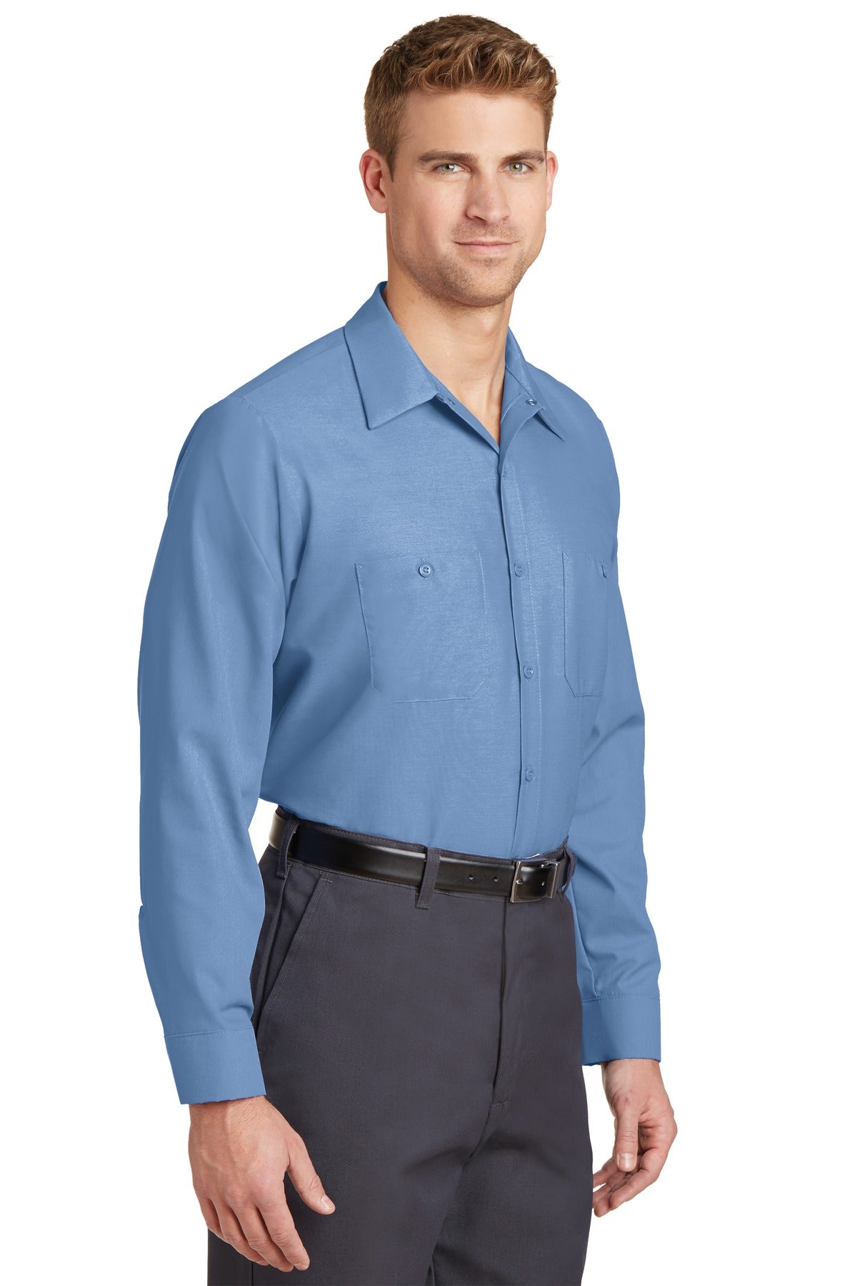 Petrol Blue Red Kap Long Sleeve Industrial Work Shirt. SP14 plain
