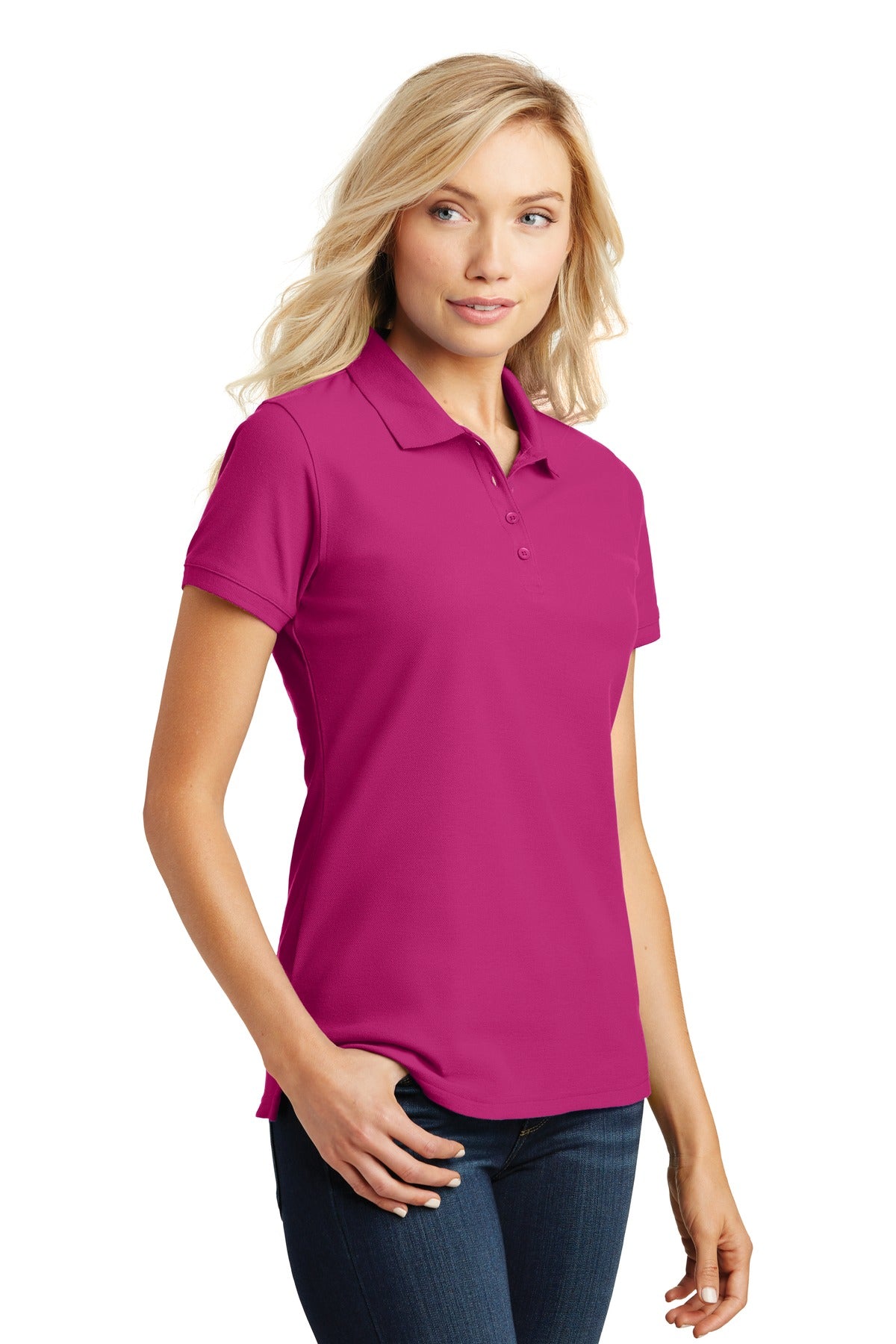 Pink Azalea Port Authority Women's Core Classic Pique Polo. L100 plain