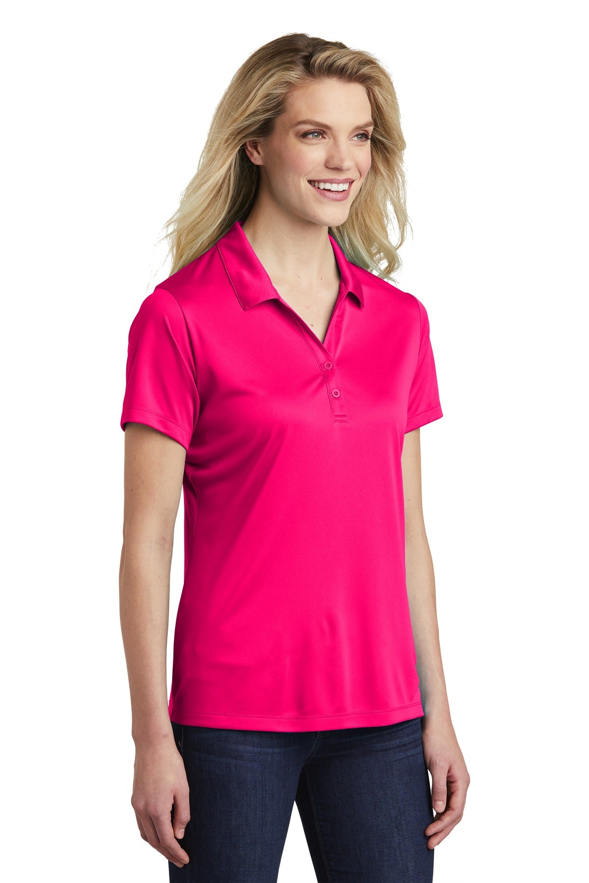 Pink Raspberry Sport-Tek Women's PosiCharge Competitor Polo. LST550 plain