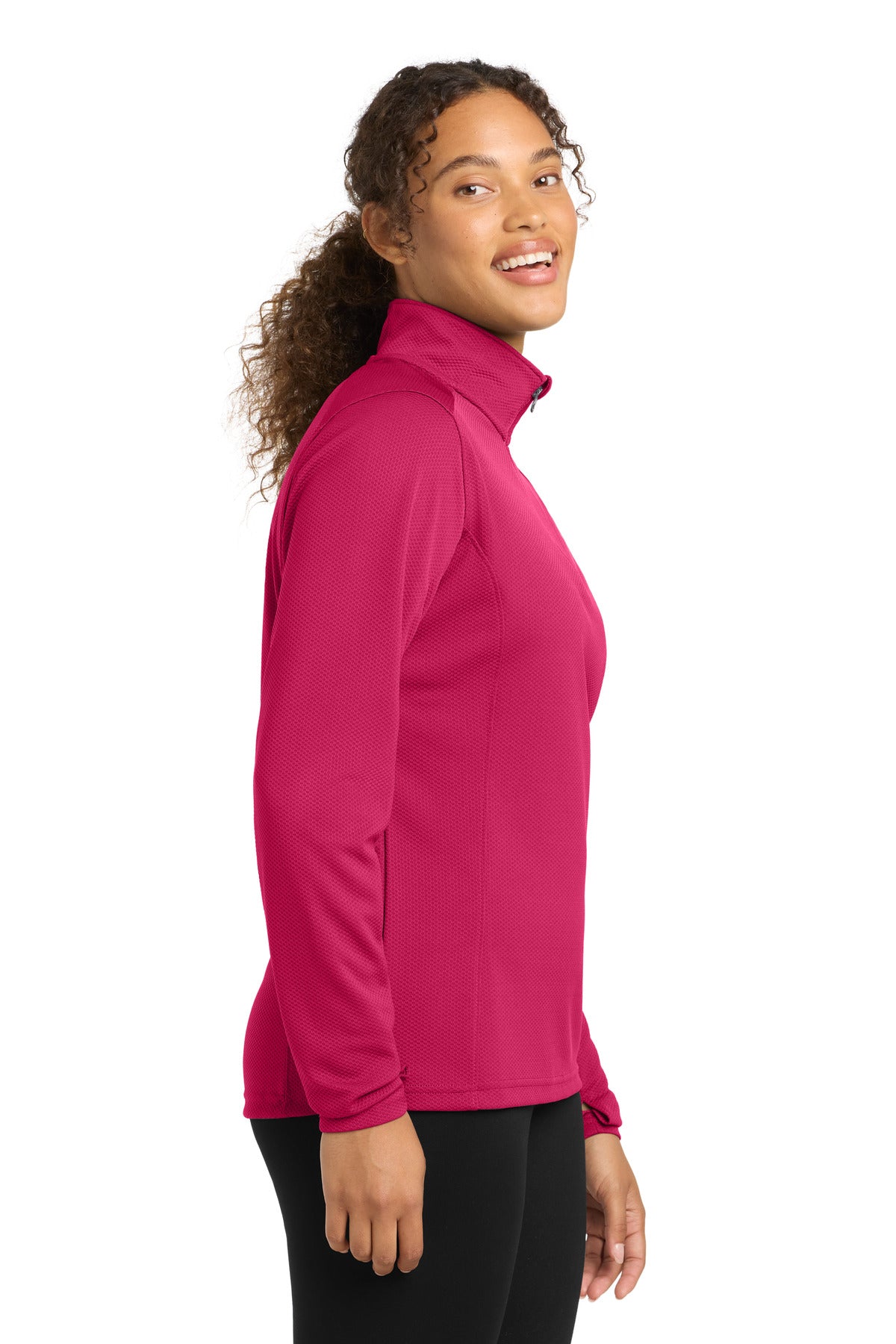 Pink Raspberry Sport-Tek Women's Sport-Wick Textured 1/4-Zip Pullover. LST860 plain