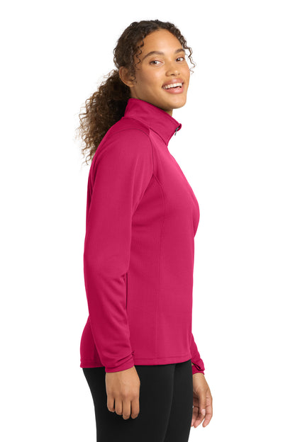 Pink Raspberry Sport-Tek Women's Sport-Wick Textured 1/4-Zip Pullover. LST860 plain