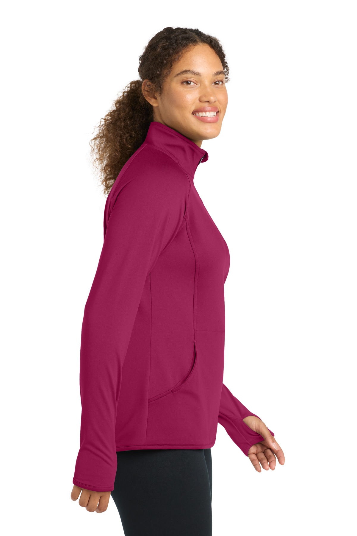 Pink Rush Sport-Tek Women's Sport-Wick Stretch 1/4-Zip Pullover. LST850 plain