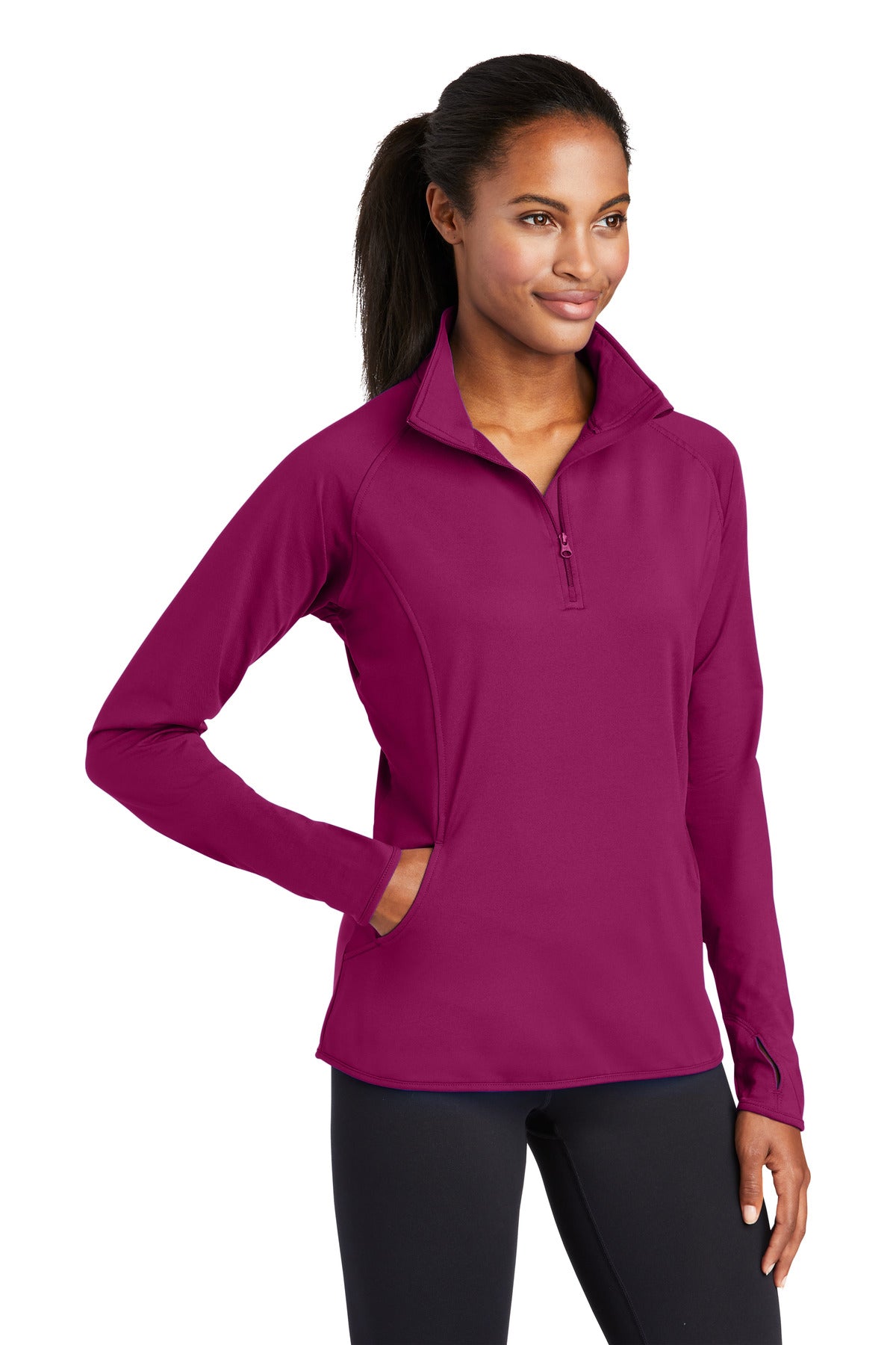 Pink Rush Sport-Tek Women's Sport-Wick Stretch 1/4-Zip Pullover. LST850 plain
