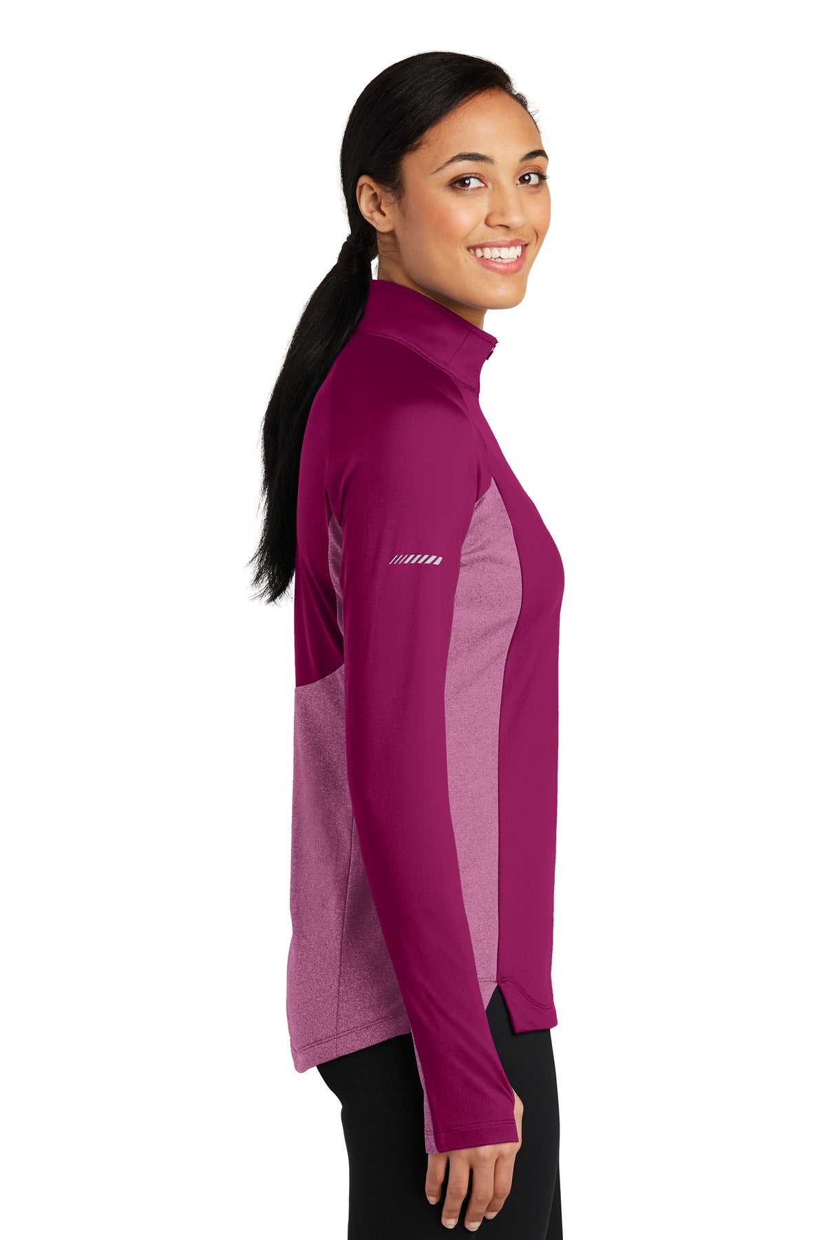 Pink Rush/PkRH Sport-Tek Women's Sport-Wick Stretch Contrast 1/4-Zip Pullover. LST854 plain