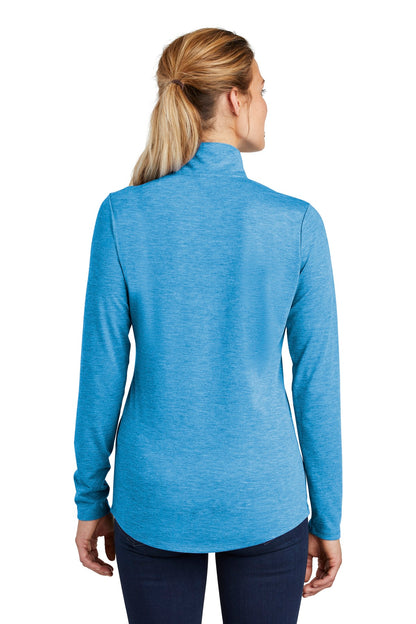 Pond Blue Hthr Sport-Tek Women's PosiCharge Tri-Blend Wicking 1/4-Zip Pullover. LST407 plain