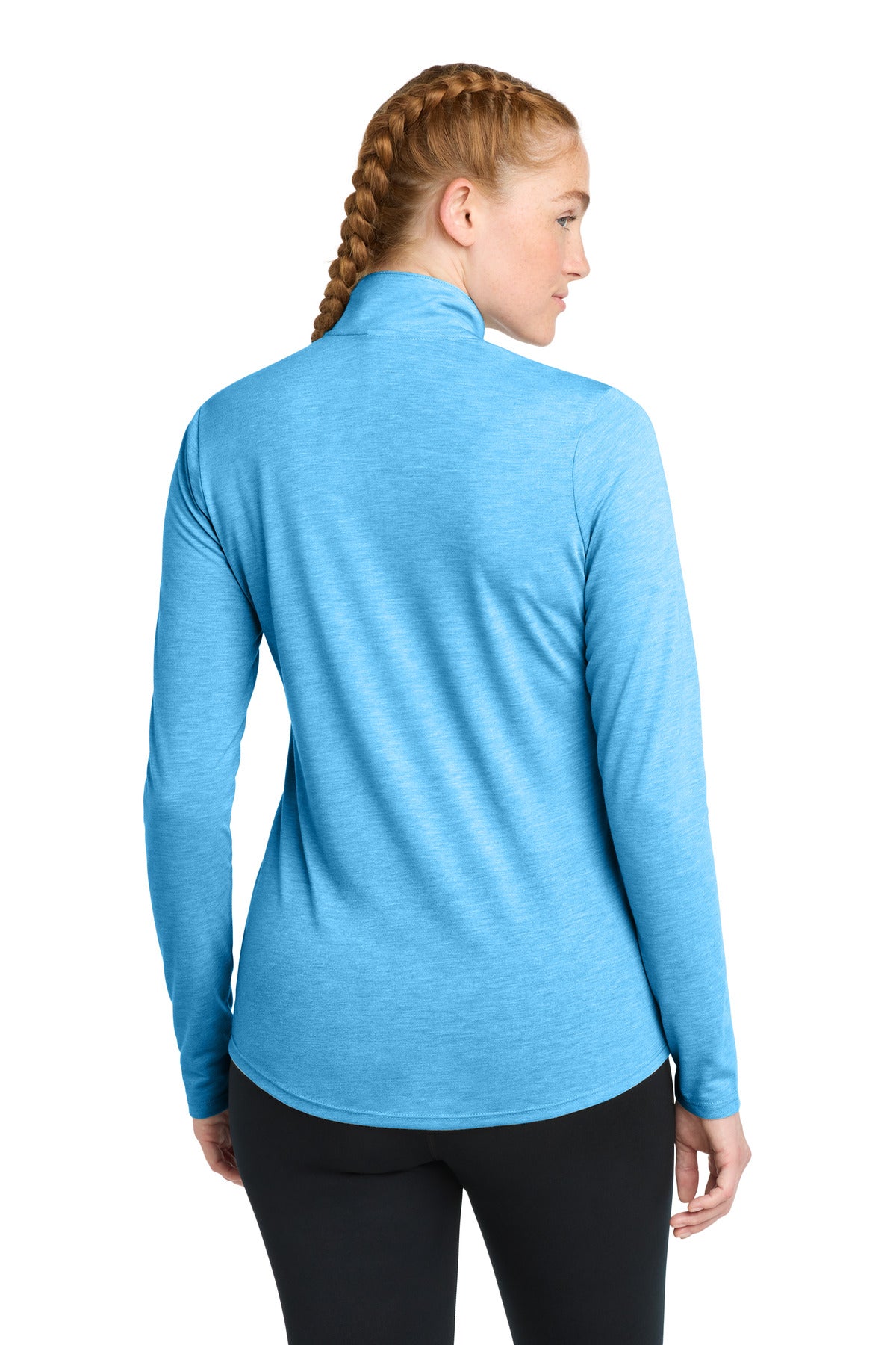 Pond Blue Hthr Sport-Tek Women's PosiCharge Tri-Blend Wicking 1/4-Zip Pullover. LST407 plain