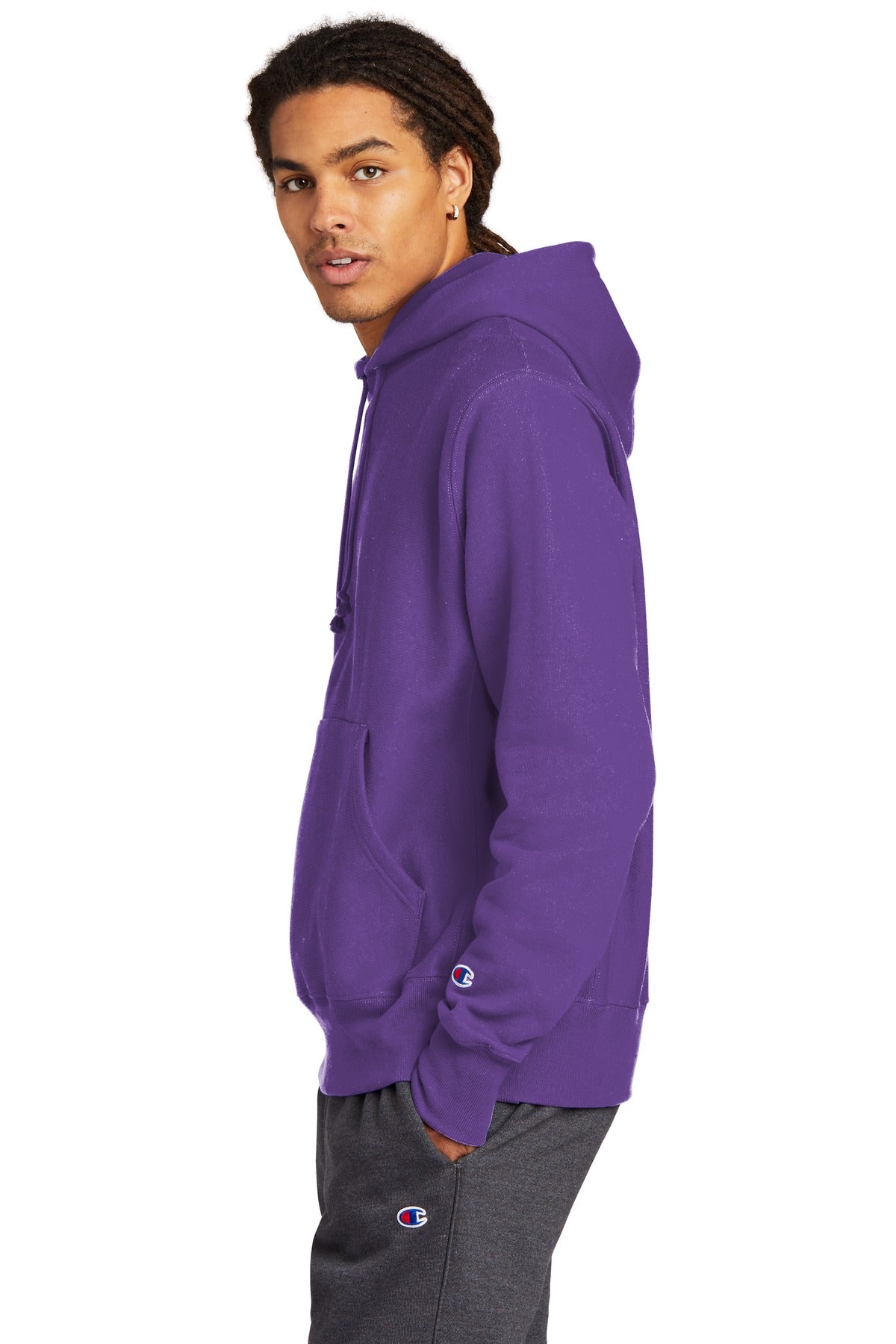 Purple Champion Reverse Weave Hooded Sweatshirt S101 plain
