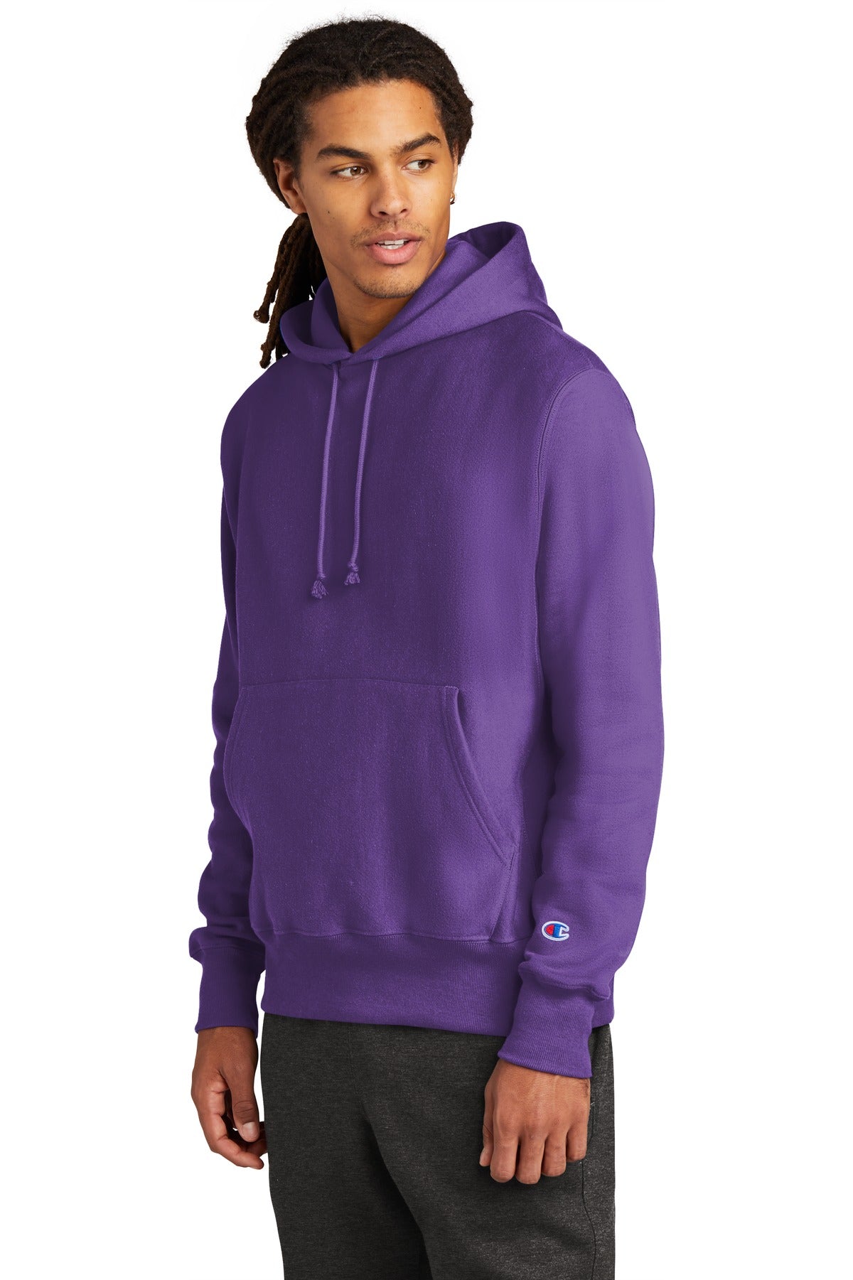 Purple Champion Reverse Weave Hooded Sweatshirt S101 plain