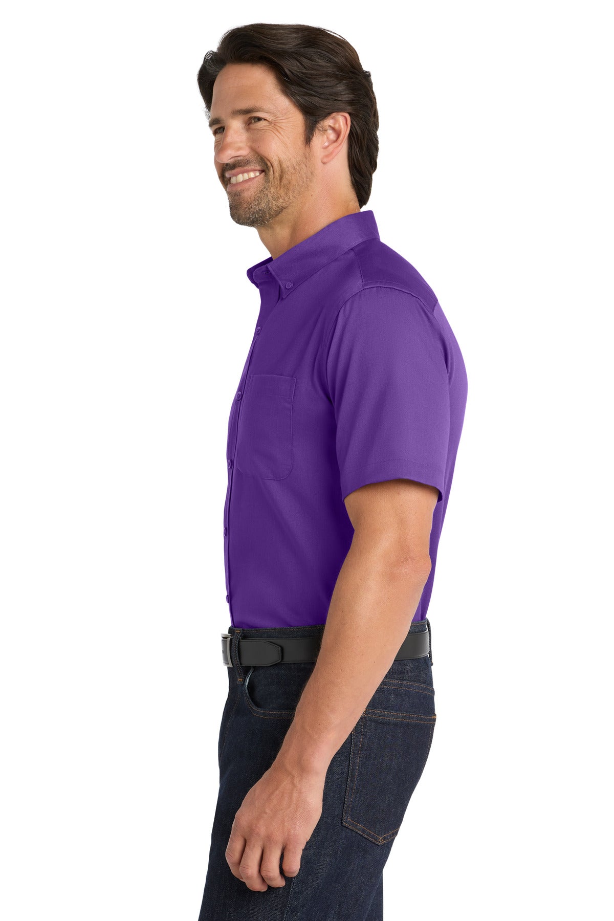 Purple Port Authority Short Sleeve SuperPro React Twill Shirt. W809 plain