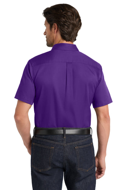 Purple Port Authority Short Sleeve SuperPro React Twill Shirt. W809 plain
