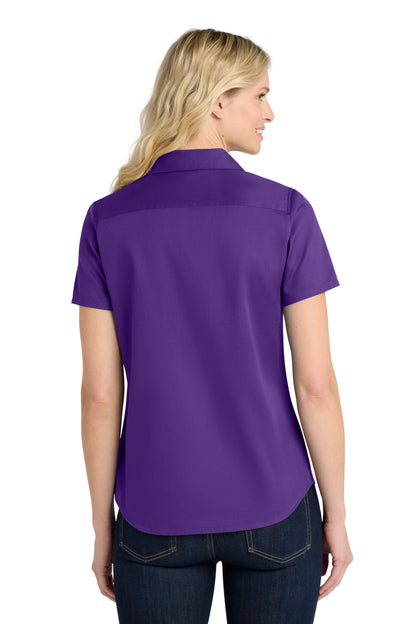 Purple Port Authority Women's Short Sleeve SuperPro React Twill Shirt. LW809 plain