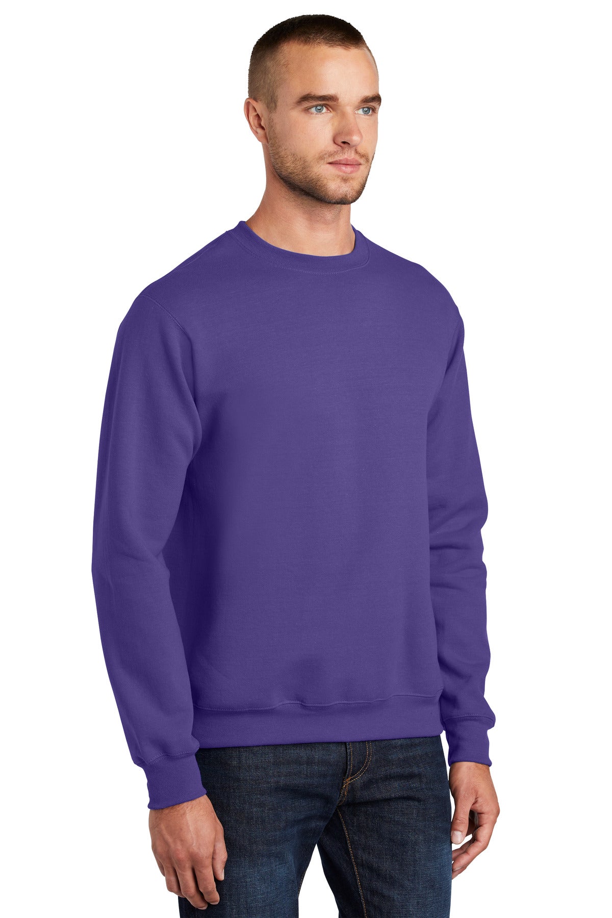 Purple Port & Co Essential Fleece Crewneck Sweatshirt. PC90 plain