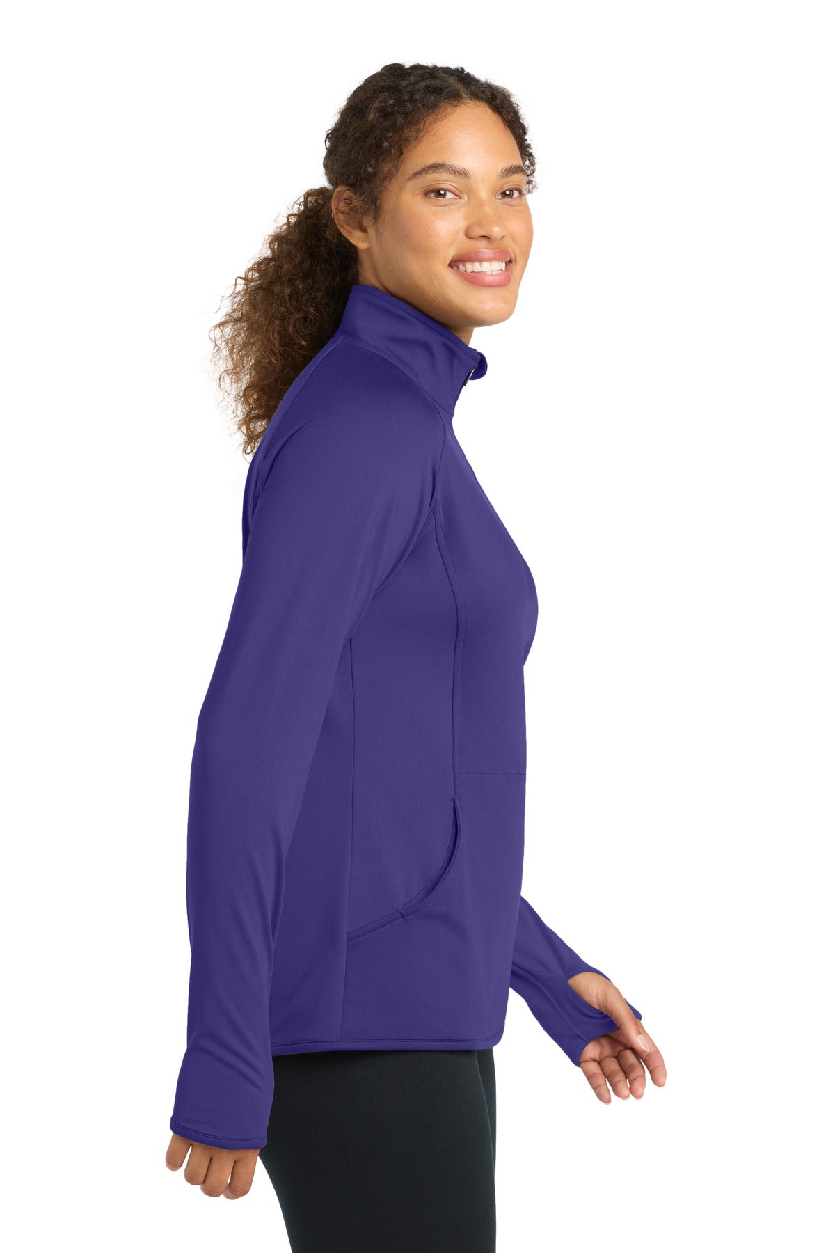 Purple Sport-Tek Women's Sport-Wick Stretch 1/4-Zip Pullover. LST850