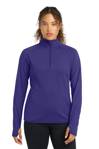 Purple Sport-Tek Women's Sport-Wick Stretch 1/4-Zip Pullover. LST850