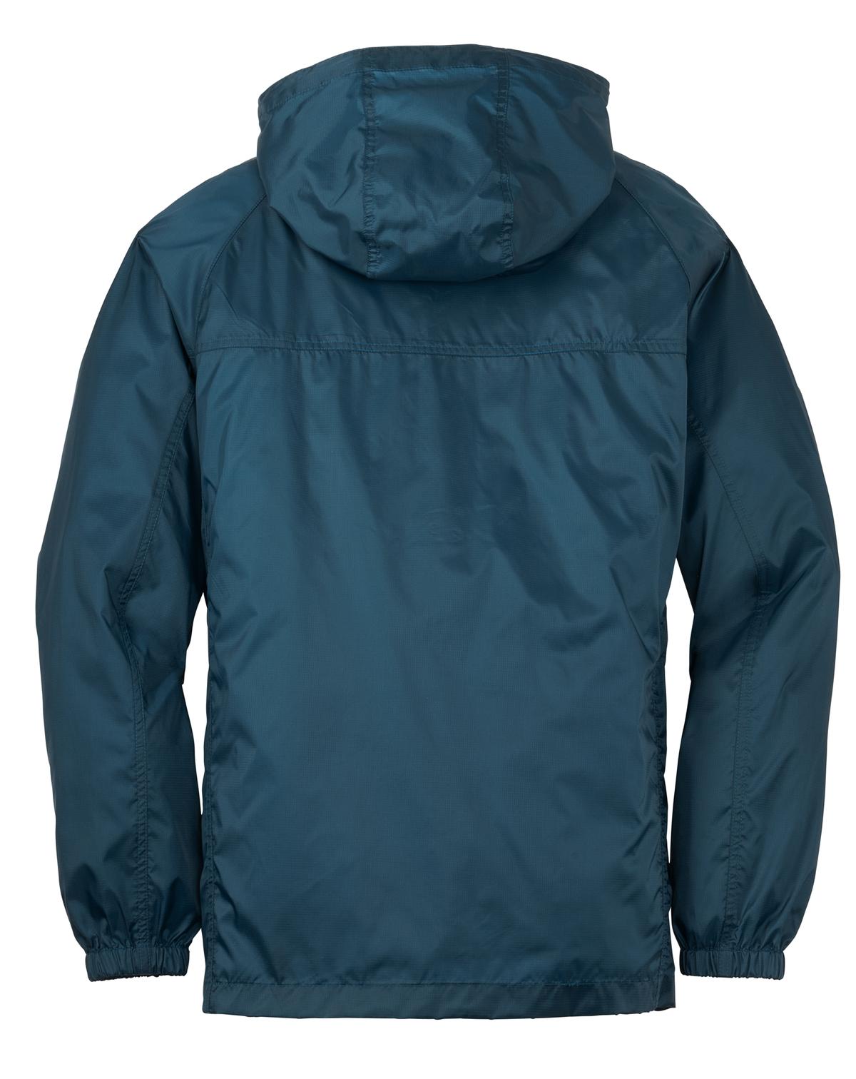 Rear View of Adriatic Blue Eddie Bauer - Packable Wind Jacket. EB500 plain