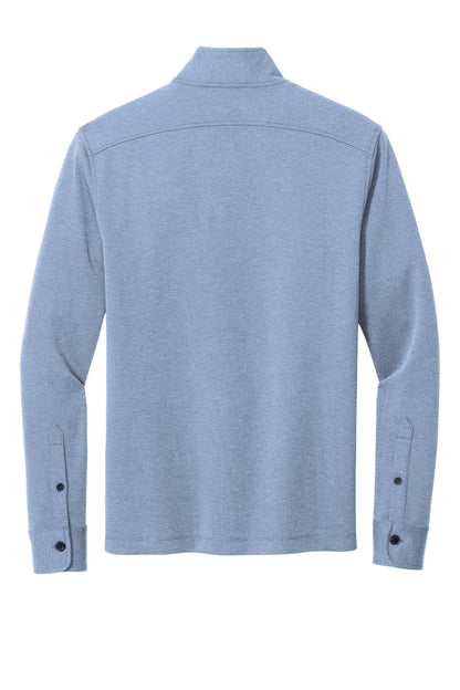 Rear View of AegeanBlHt Brooks Brothers Mid-Layer Stretch 1/2-Button BB18202 plain